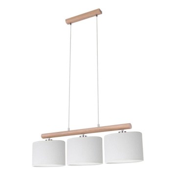 Suspension sur câble MERCEDES 3xE27/40W/230V blanc/chêne