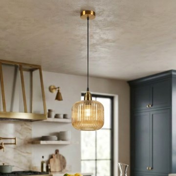 Suspension sur câble MILOU 1xE27/15W/230V dorée/beige fumé