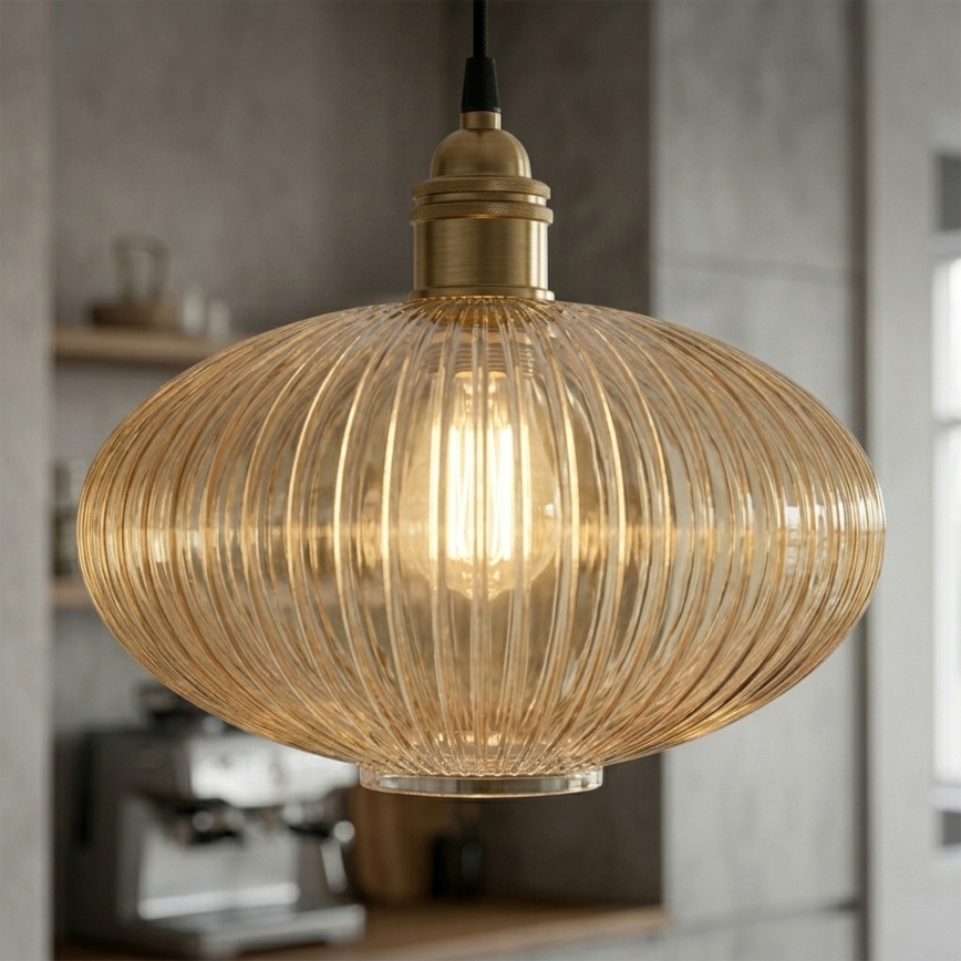 Suspension sur câble MILOU 1xE27/15W/230V dorée / beige fumée