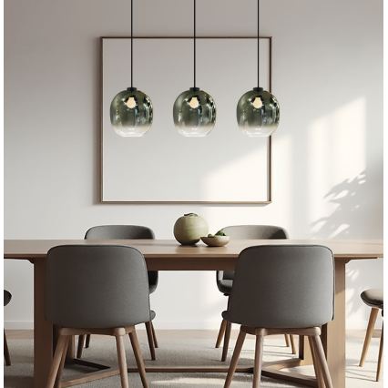 Suspension sur câble MIRROR 3xE27/14W/230V noir fumé