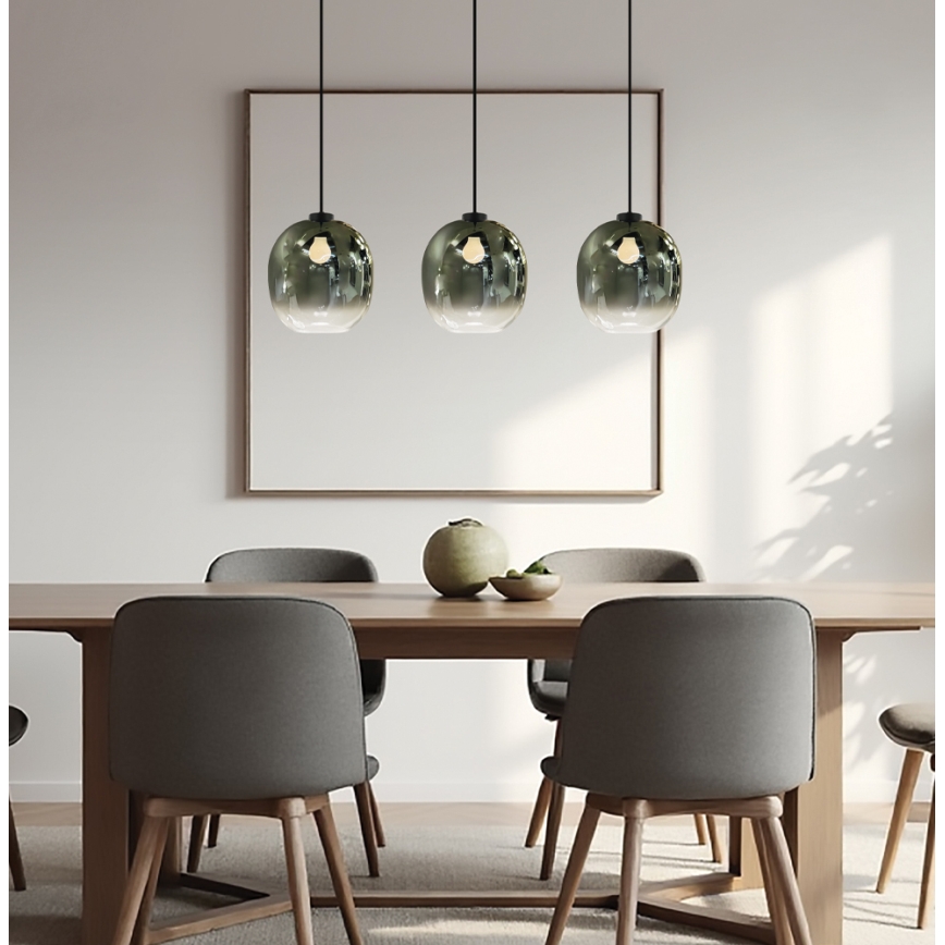 Suspension sur câble MIRROR 3xE27/14W/230V noir fumé