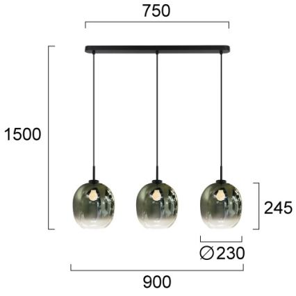 Suspension sur câble MIRROR 3xE27/14W/230V noir fumé