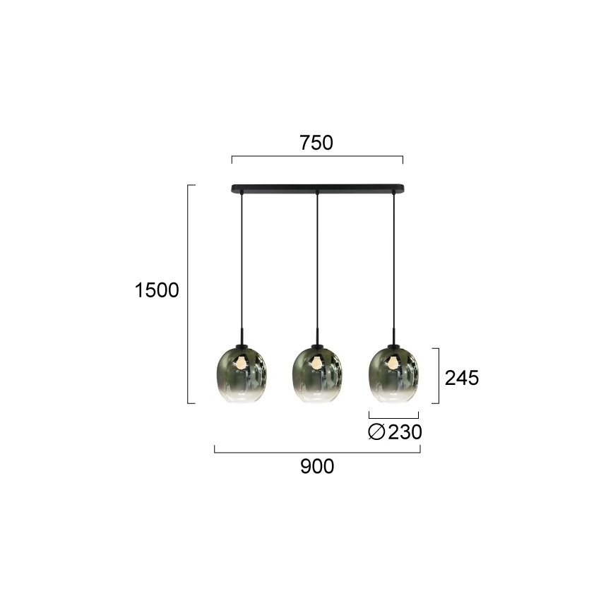 Suspension sur câble MIRROR 3xE27/14W/230V noir fumé