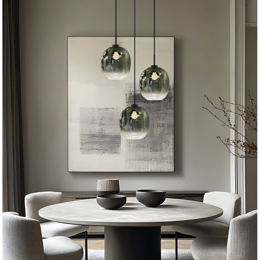 Suspension sur câble MIRROR 3xE27/14W/230V vert fumé