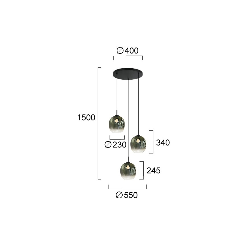Suspension sur câble MIRROR 3xE27/14W/230V vert fumé