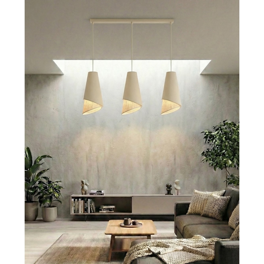 Suspension sur câble MODA 3xE27/15W/230V beige/rotin