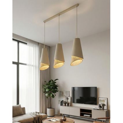Suspension sur câble MODA 3xE27/15W/230V beige/rotin