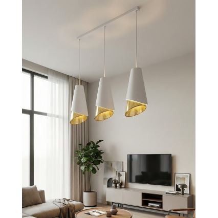 Suspension sur câble MODA 3xE27/15W/230V blanche/dorée