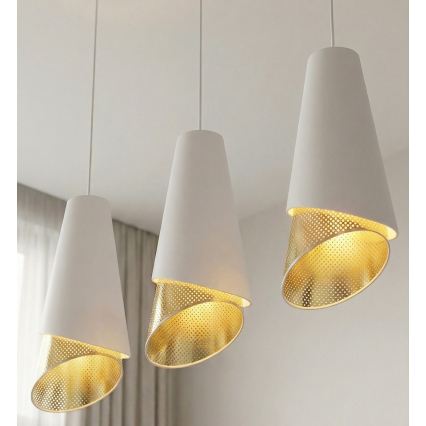 Suspension sur câble MODA 3xE27/15W/230V blanche/dorée