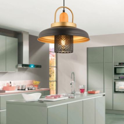 Suspension sur câble MONZA 1xE27/40W/230V Ø 32 cm noir/doré