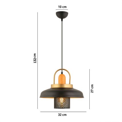 Suspension sur câble MONZA 1xE27/40W/230V Ø 32 cm noir/doré
