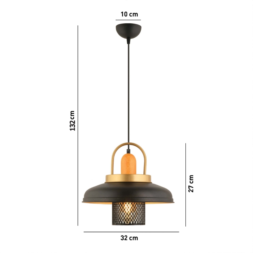 Suspension sur câble MONZA 1xE27/40W/230V Ø 32 cm noir/doré