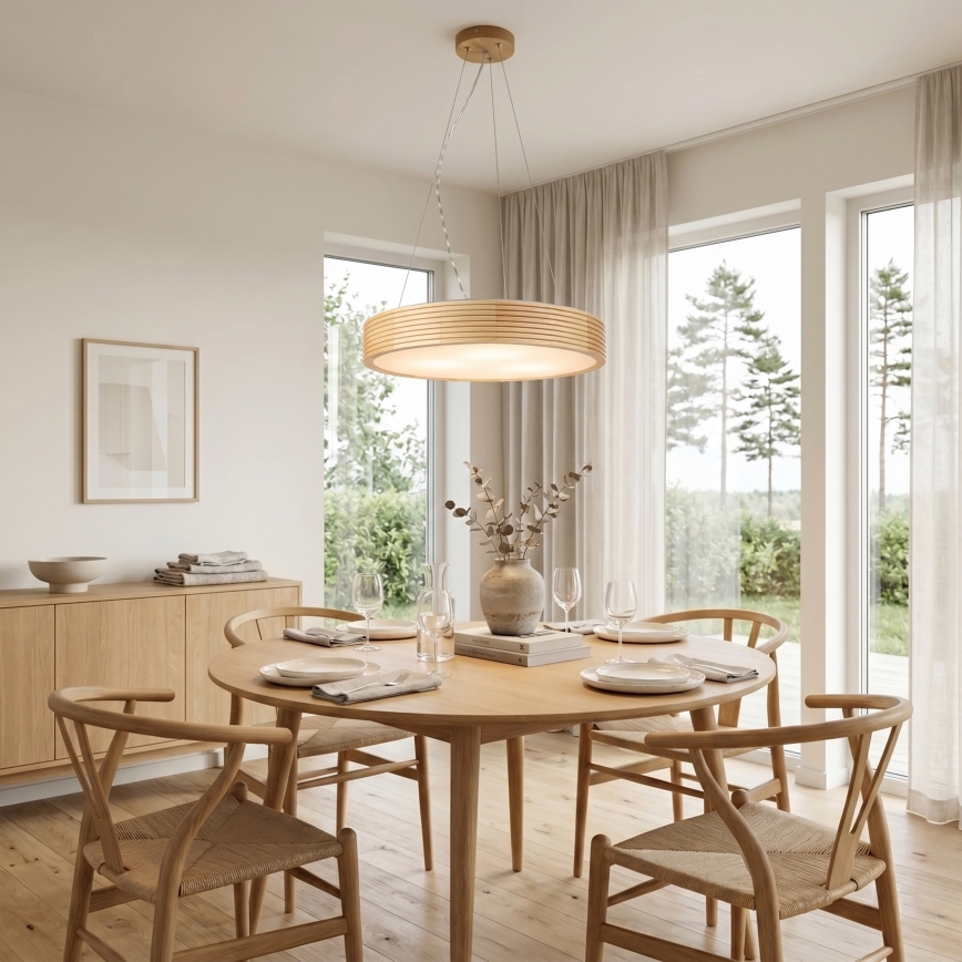Suspension sur câble NATURAL MODERN 3xE27/15W/230V Ø 47,5 cm en pin