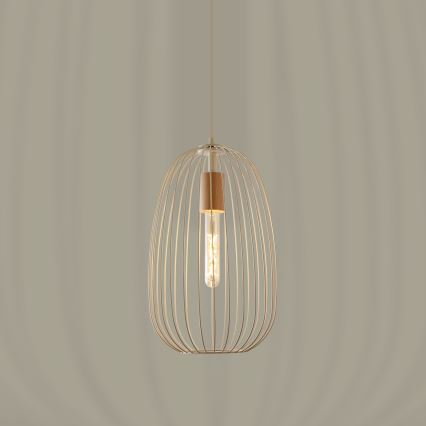 Suspension sur câble OVELLA 1xE27/15W/230V, diam. 25 cm, crème/pin