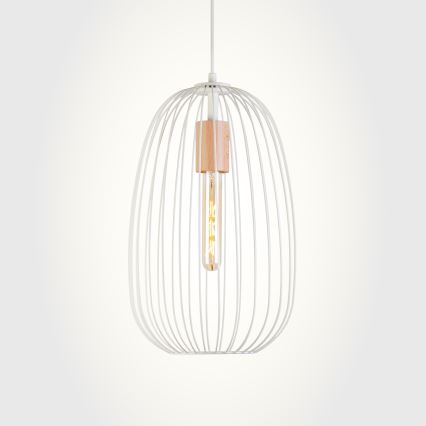 Suspension sur câble OVELLA 1xE27/15W/230V, diam. 25 cm, crème/pin