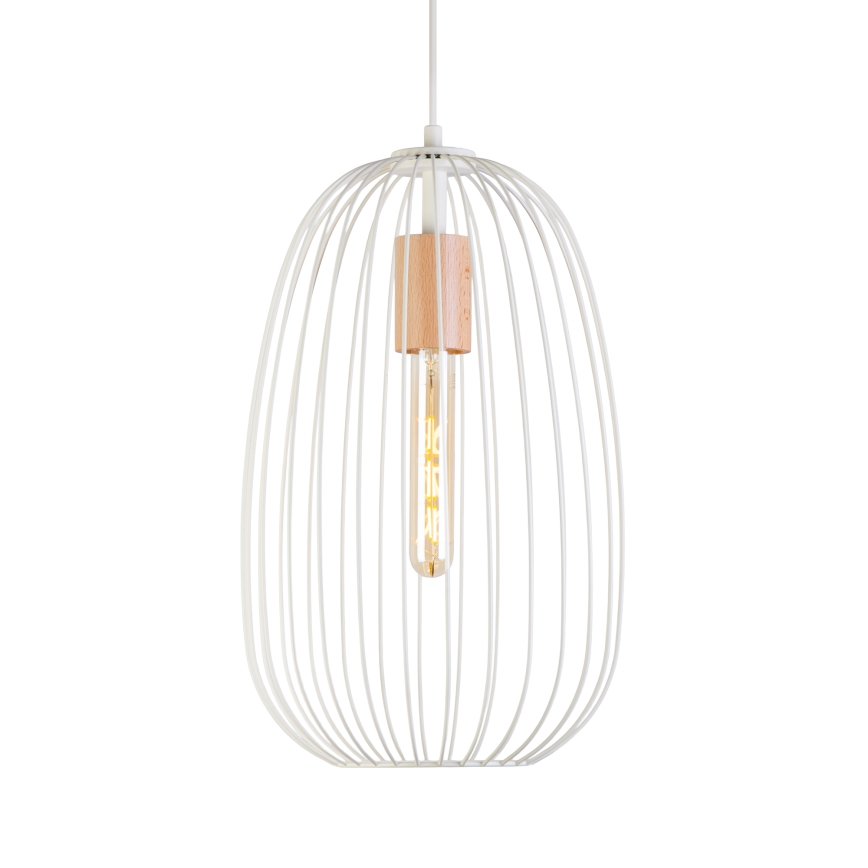 Suspension sur câble OVELLA 1xE27/15W/230V, diam. 25 cm, crème/pin