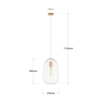 Suspension sur câble OVELLA 1xE27/15W/230V, diam. 25 cm, crème/pin