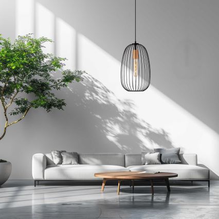 Suspension sur câble OVELLA 1xE27/15W/230V Ø 25 cm noir/pin