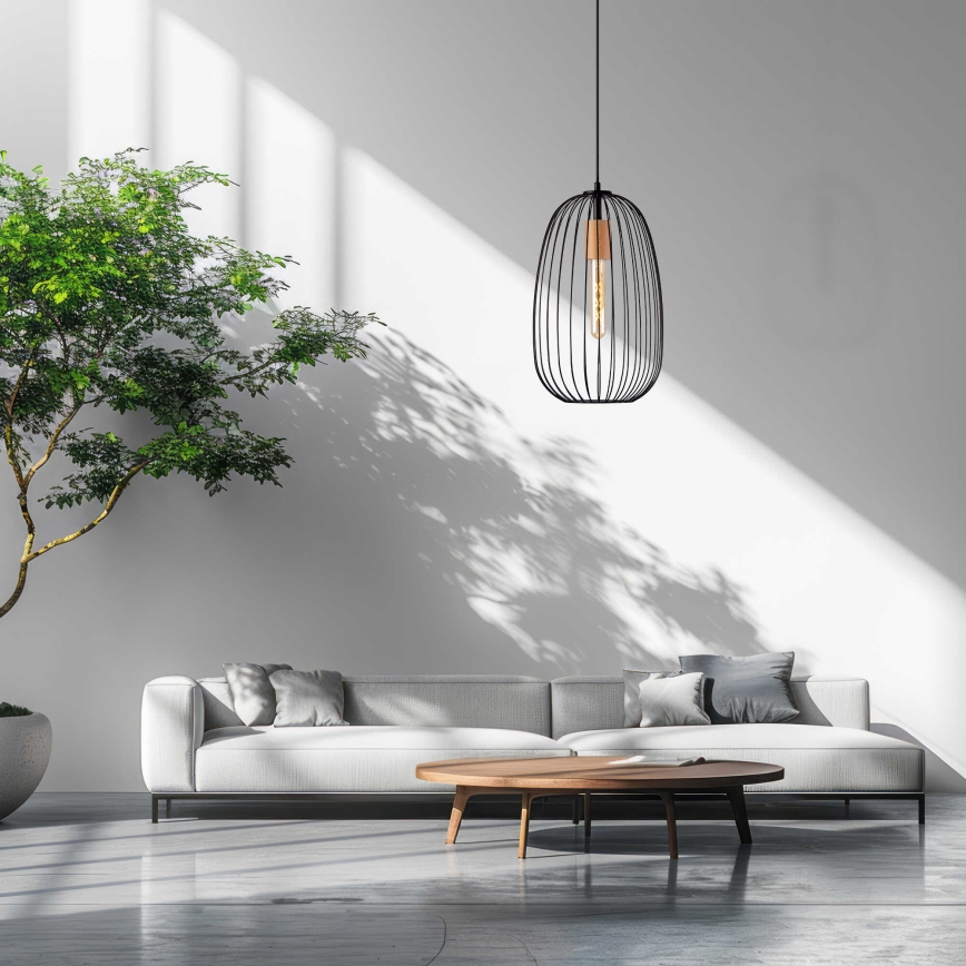 Suspension sur câble OVELLA 1xE27/15W/230V Ø 25 cm noir/pin