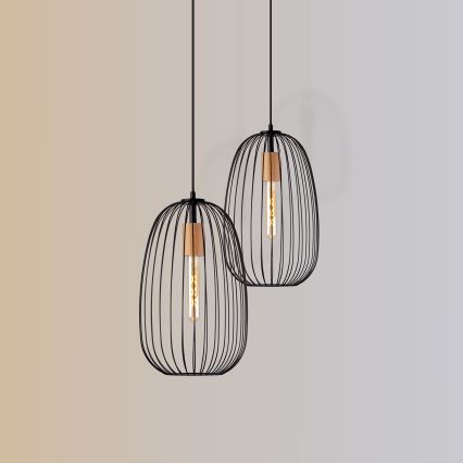 Suspension sur câble OVELLA 1xE27/15W/230V Ø 25 cm noir/pin