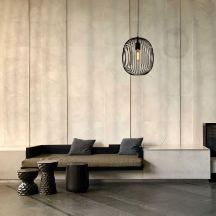 Suspension sur câble OVELLA 1xE27/15W/230V Ø 34 cm noir
