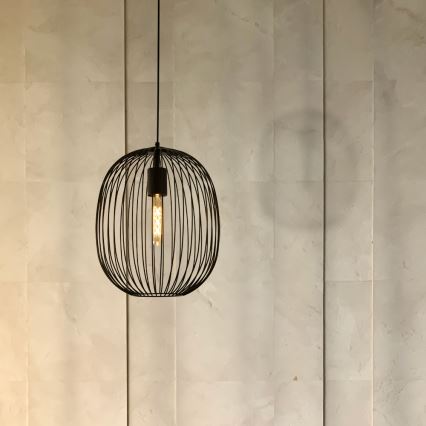 Suspension sur câble OVELLA 1xE27/15W/230V Ø 34 cm noir