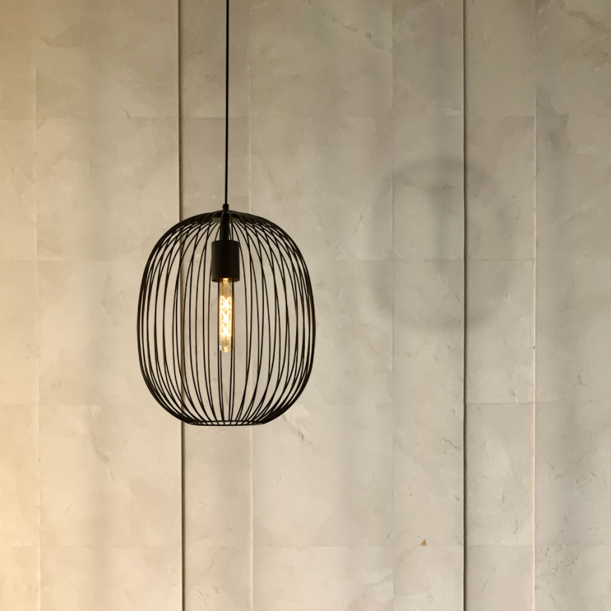 Suspension sur câble OVELLA 1xE27/15W/230V Ø 34 cm noir