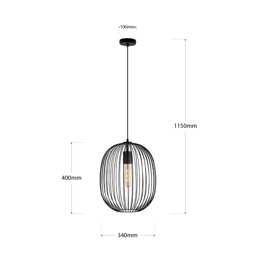 Suspension sur câble OVELLA 1xE27/15W/230V Ø 34 cm noir