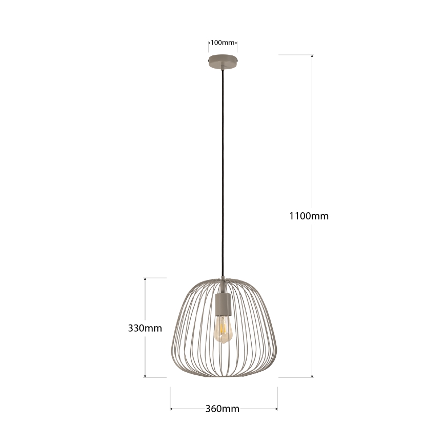 Suspension sur câble OVELLA 1xE27/15W/230V Ø 36 cm gris