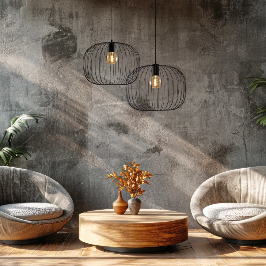 Suspension sur câble OVELLA 1xE27/15W/230V Ø 46 cm noire