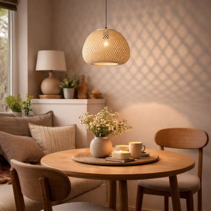Suspension sur câble PETRA 1xE27/15W/230V Ø 35 cm bambou