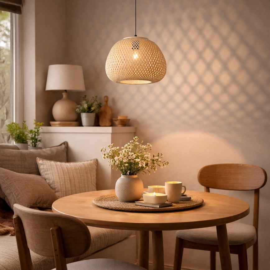 Suspension sur câble PETRA 1xE27/15W/230V Ø 35 cm bambou