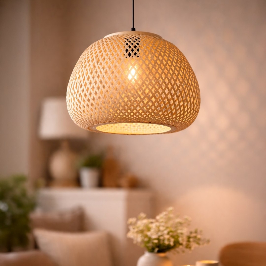 Suspension sur câble PETRA 1xE27/15W/230V Ø 35 cm bambou