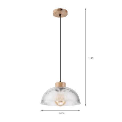 Suspension sur câble PIA 1xE27/60W/230V Ø 30 cm chêne