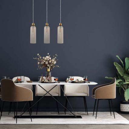 Suspension sur câble PIEGA 3xE14/40W/230V laiton/beige fumé