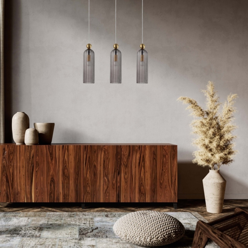 Suspension sur câble PIEGA 3xE14/40W/230V laiton/noir fumé