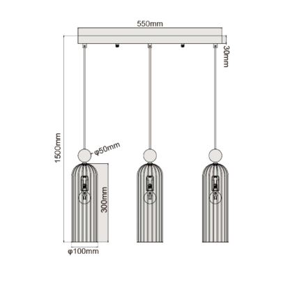 Suspension sur câble PIEGA 3xE14/40W/230V laiton/noir fumé
