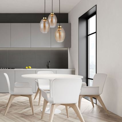 Suspension sur câble SEBO 3xE27/15W/230V noir/beige fumé