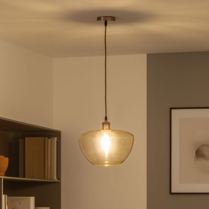 Suspension sur câble SEVENTIES E27/60W/230V fumé/marron