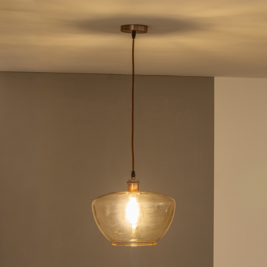 Suspension sur câble SEVENTIES E27/60W/230V fumé/marron