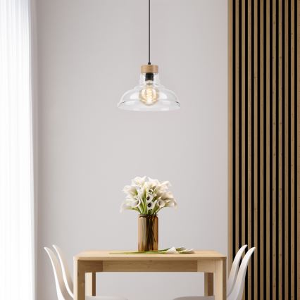 Suspension sur câble SINGLE 1xE27/60W/230V Ø 28 cm chêne