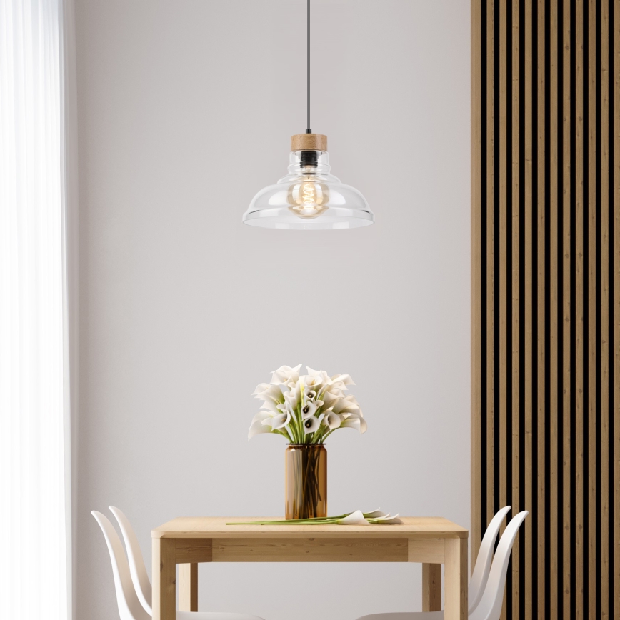 Suspension sur câble SINGLE 1xE27/60W/230V Ø 28 cm chêne