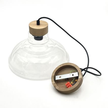 Suspension sur câble SINGLE 1xE27/60W/230V Ø 28 cm chêne