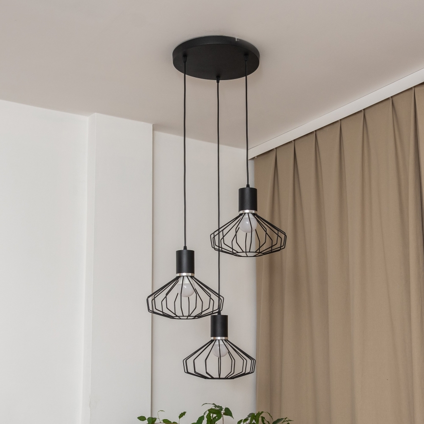 Suspension sur câble SOLANO 3xE27/15W/230V noir/chrome brillant