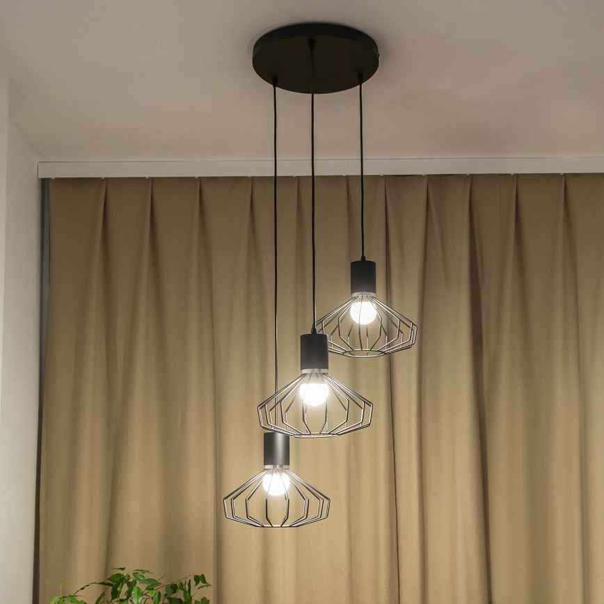 Suspension sur câble SOLANO 3xE27/15W/230V noir/chrome brillant
