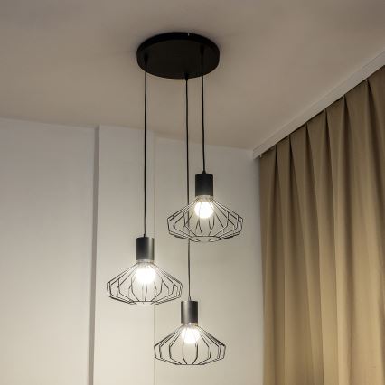 Suspension sur câble SOLANO 3xE27/15W/230V noir/chrome brillant