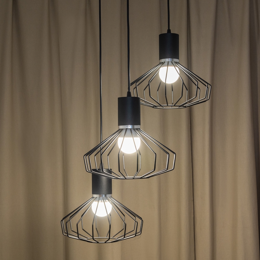 Suspension sur câble SOLANO 3xE27/15W/230V noir/chrome brillant
