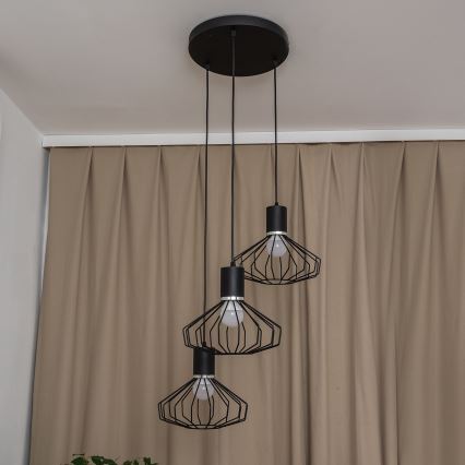 Suspension sur câble SOLANO 3xE27/15W/230V noir/chrome brillant