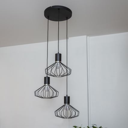 Suspension sur câble SOLANO 3xE27/15W/230V noir/chrome brillant