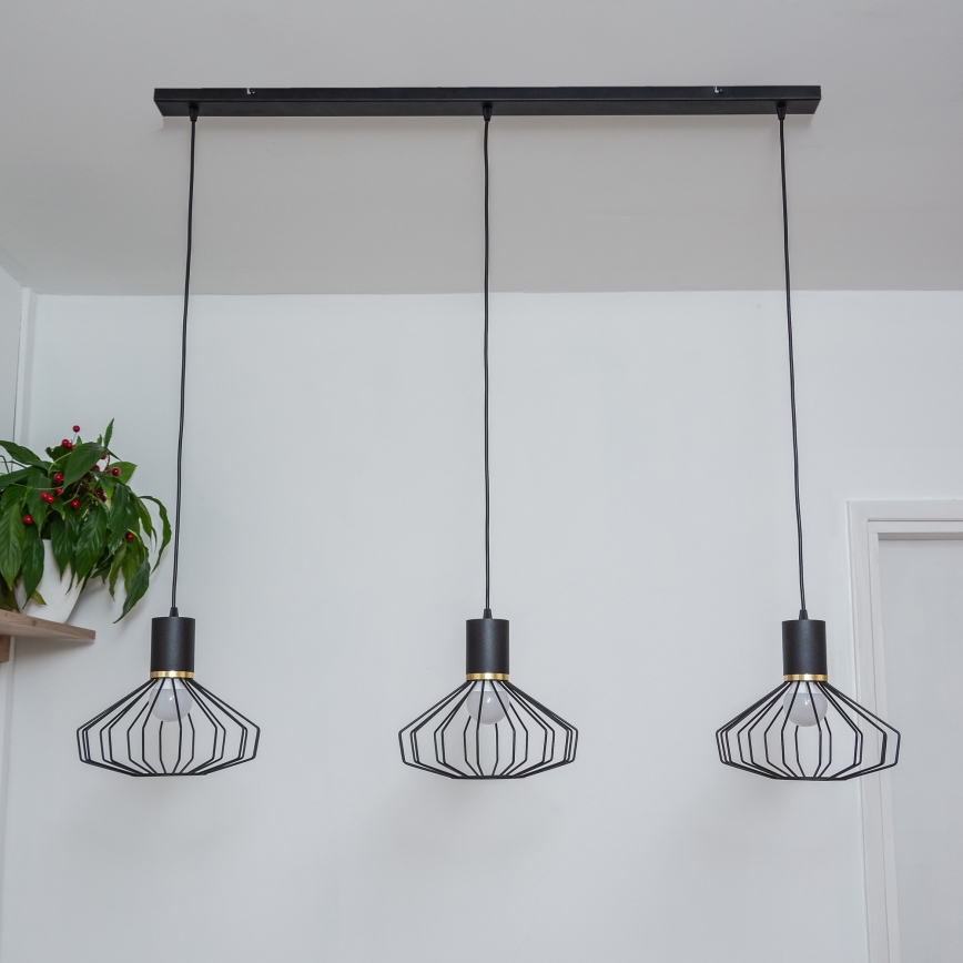 Suspension sur câble SOLANO 3xE27/15W/230V noir/doré